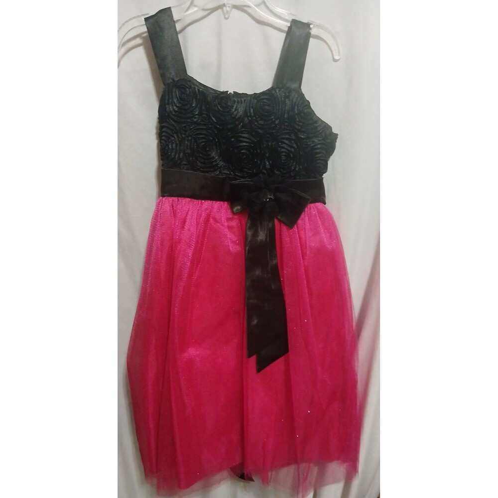 Stunning Girl's Chic Fuchsia/Black Flower Girl Pageant Party Dress Size 11-12 Y